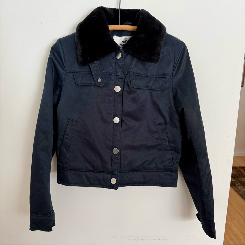 Cheap Monday Faux Fur Collar Cropped Jacket Black Size S